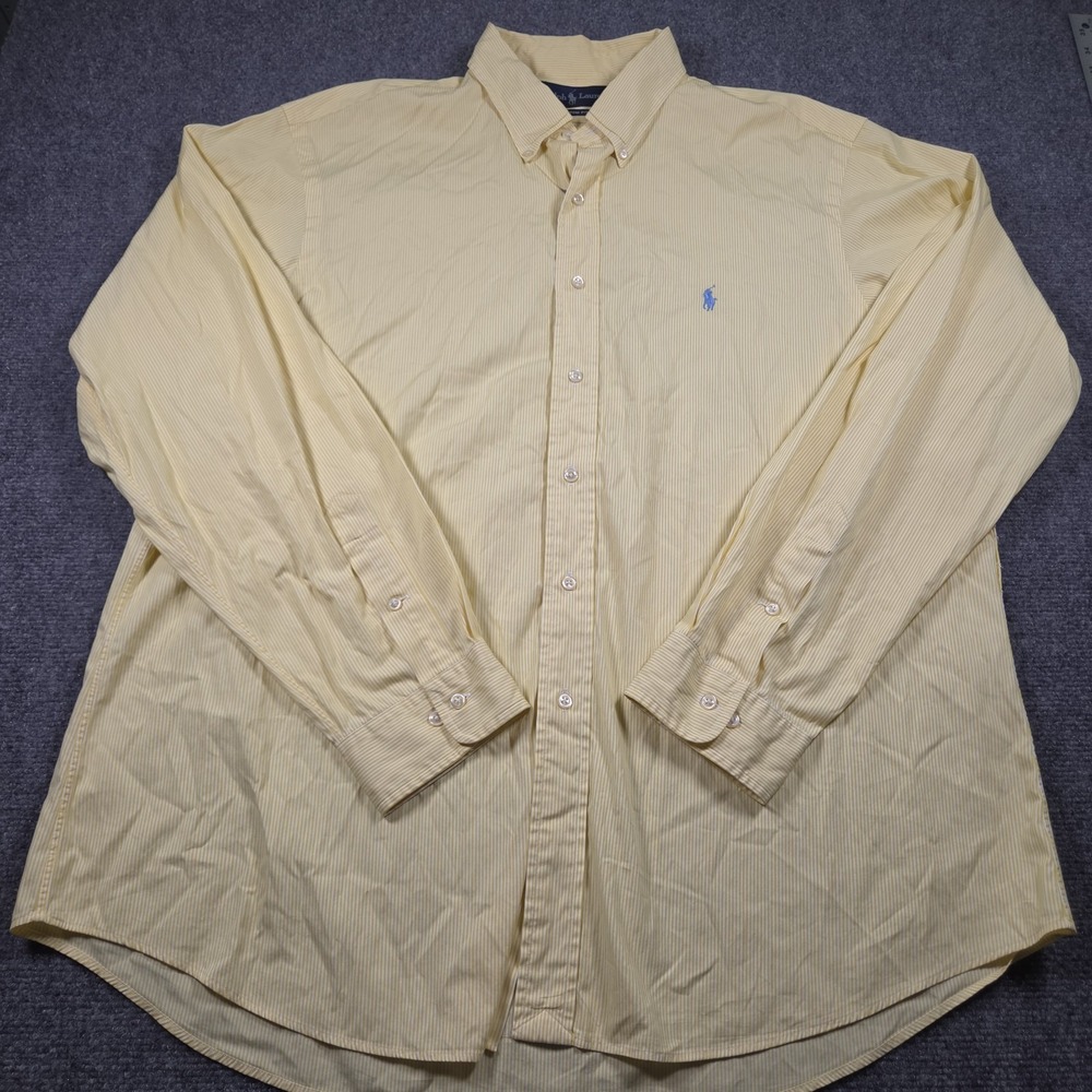 Vintage Polo Ralph Lauren Shirt Mens 18 36/37 Yellow Striped Button Down Pony